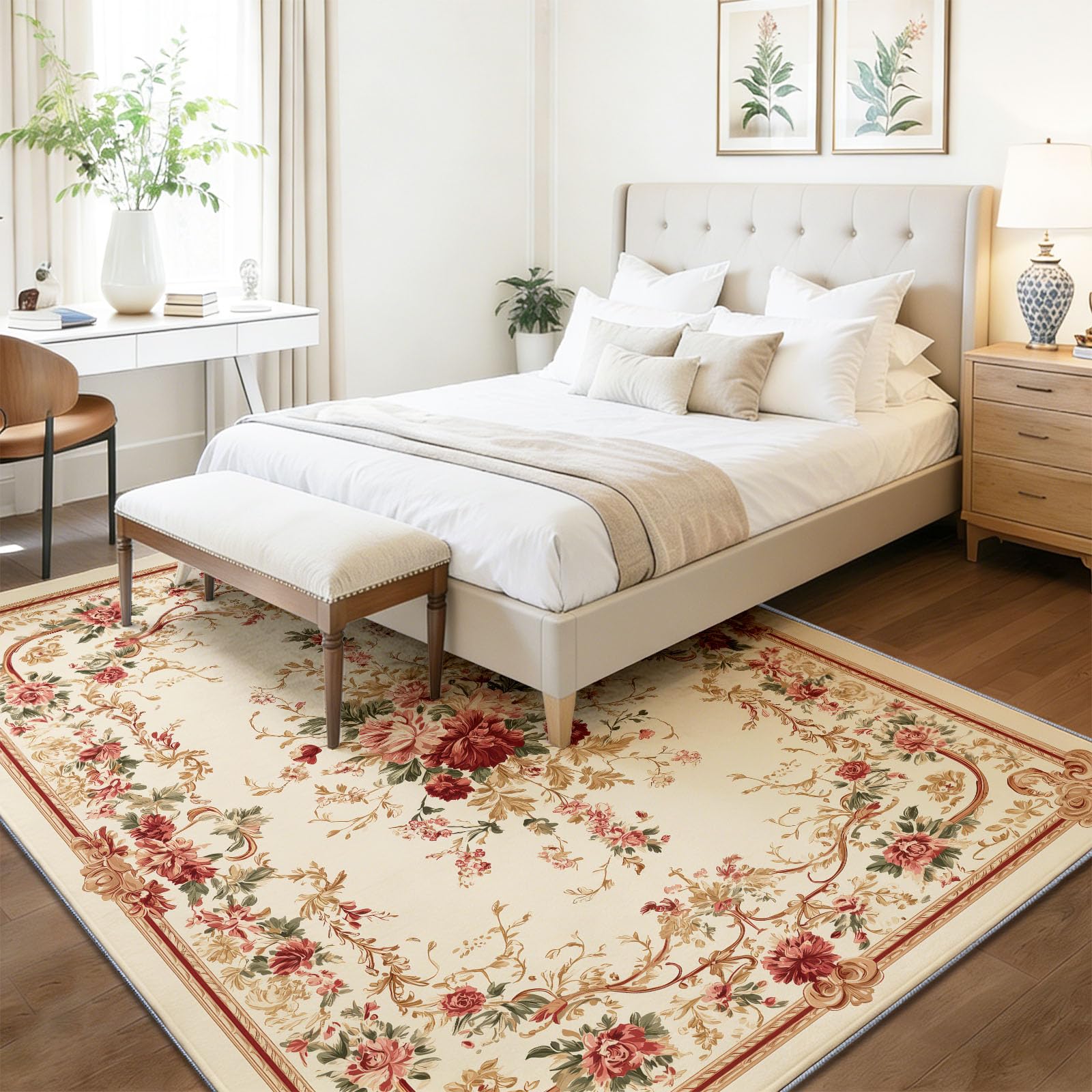 Lavable Tapis Salon Vintage Luxe Jaune Clair