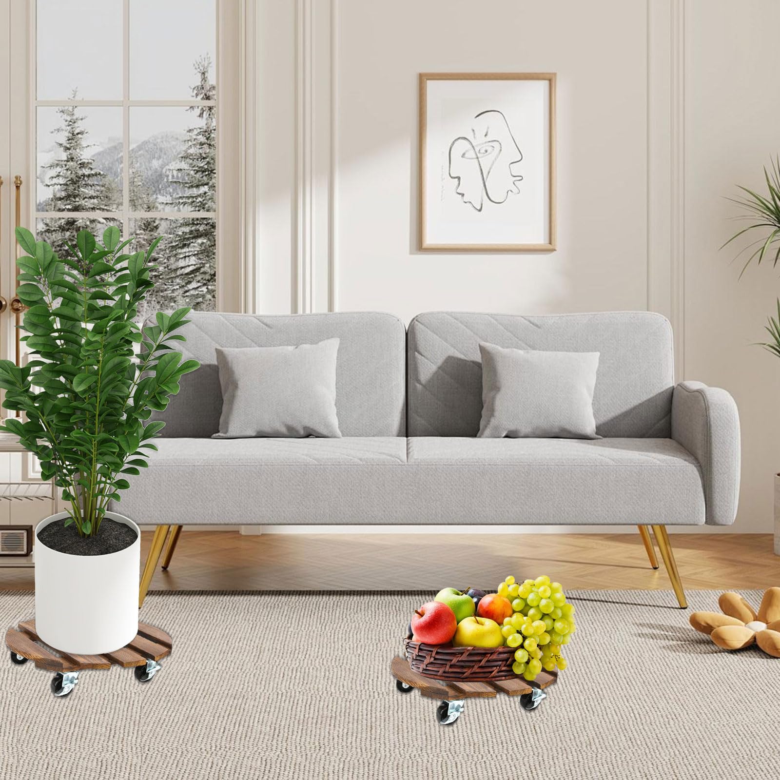 Sottovaso con Ruote, Portavasi con Ruote 40x40cm, 2 Pezzo Portavasi da Esterno,Porta Vaso da Balcone,Sottovasi con Ruote,Supporto per Piante su Ruote,Carrello per Vasi da Fiori,Capacità di Carico 80kg
