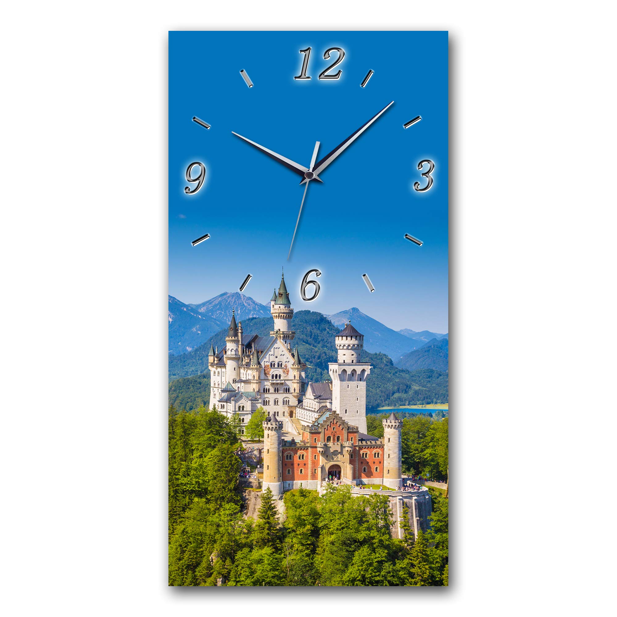 BM Funk Quarz Wanduhr Funkwanduhr Funkwanduhren Funkuhr Funkuhren kein Ticken lautlos geräuschlos leise modern ohne Tickgeräusche groÃŸ XXL Wohnzimmer Küche SchloÃŸ Neuschwanstein 9039-1 UHK