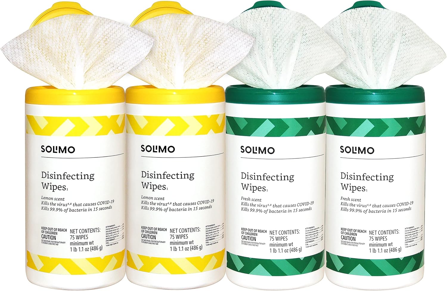  Brand - Solimo Disinfecting Wipes, Lemon & Fresh Scent, Sanitizes/Cleans/Disinfects/Deodorizes, 75 Count (Pack of 4) : Health & Household