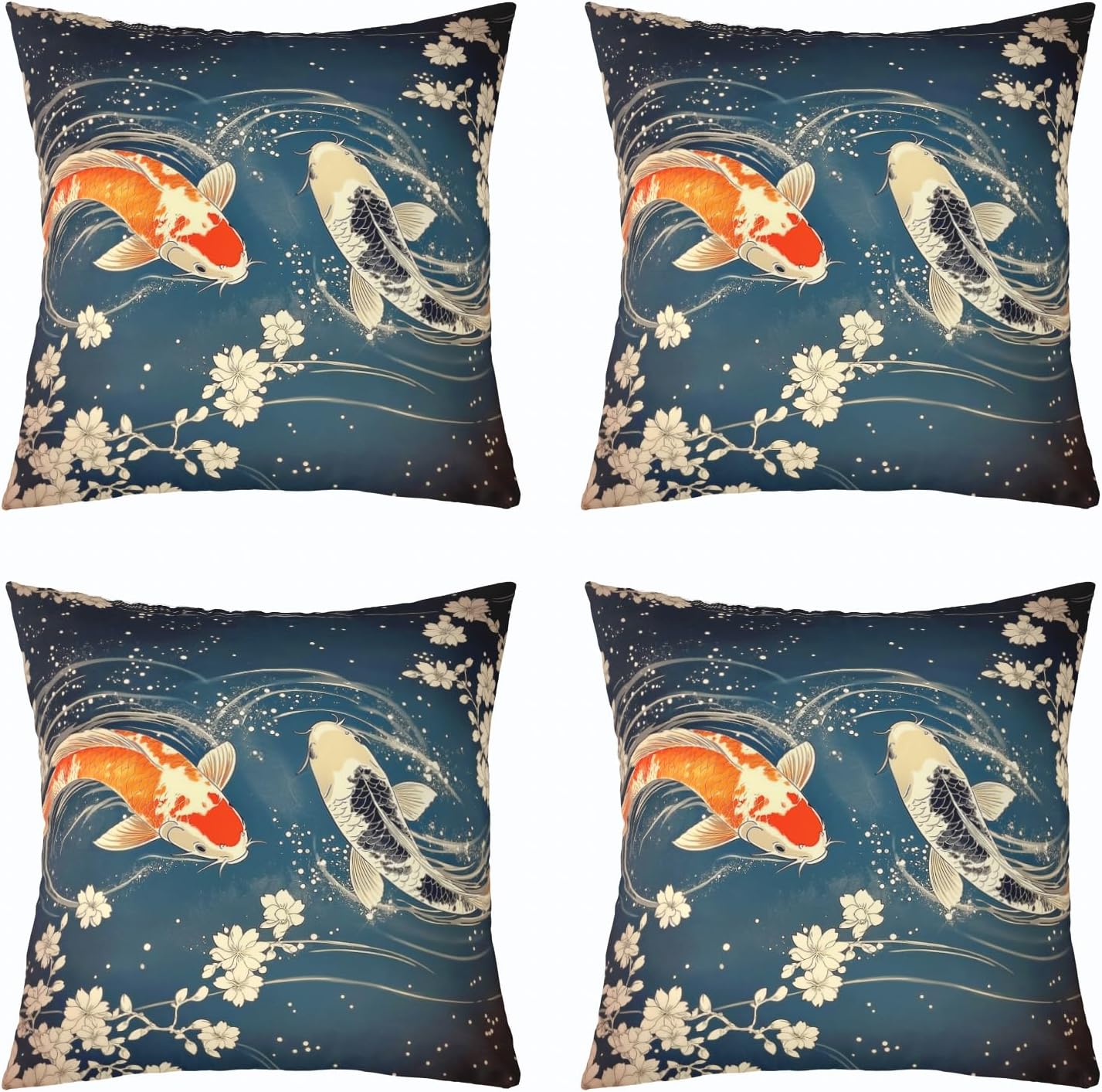 Feelyou Koi Fish Throw Pillow Covers 1 Pcs Flower Decorative Pillowcase Japanese Style Cushion Covers for Sofa Couch Bed Aesthetics Marine Animal Cushion Case Home Decor 24 x 24-Inch