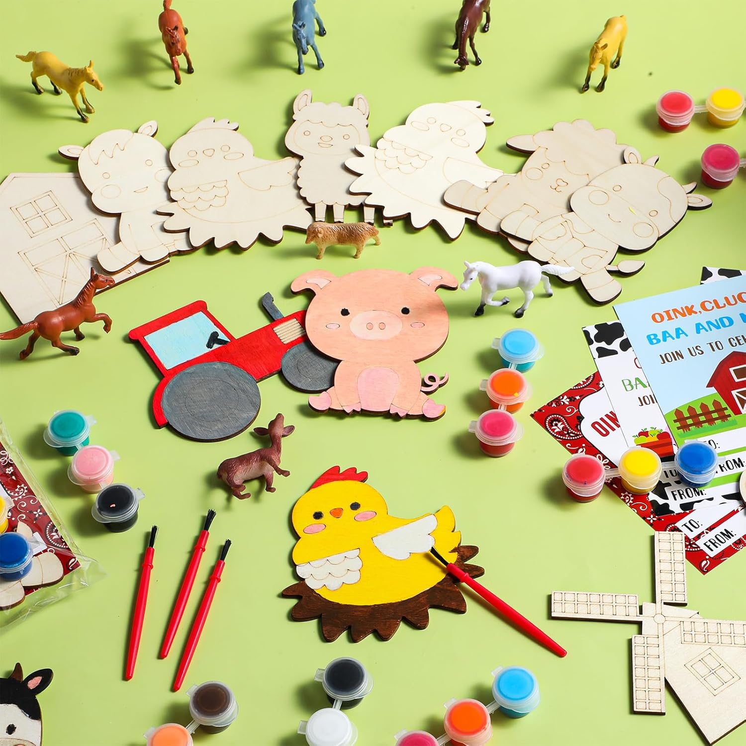 Blosssound 36 Set Farm Party Favors Farm Animals DIY Wooden Paint Crafts Kit Barnyard Birthday Party Supplies Thank You for Coming Gifts Bulk for Goodie Bags Stuffers Prizes Supplies - Image 4