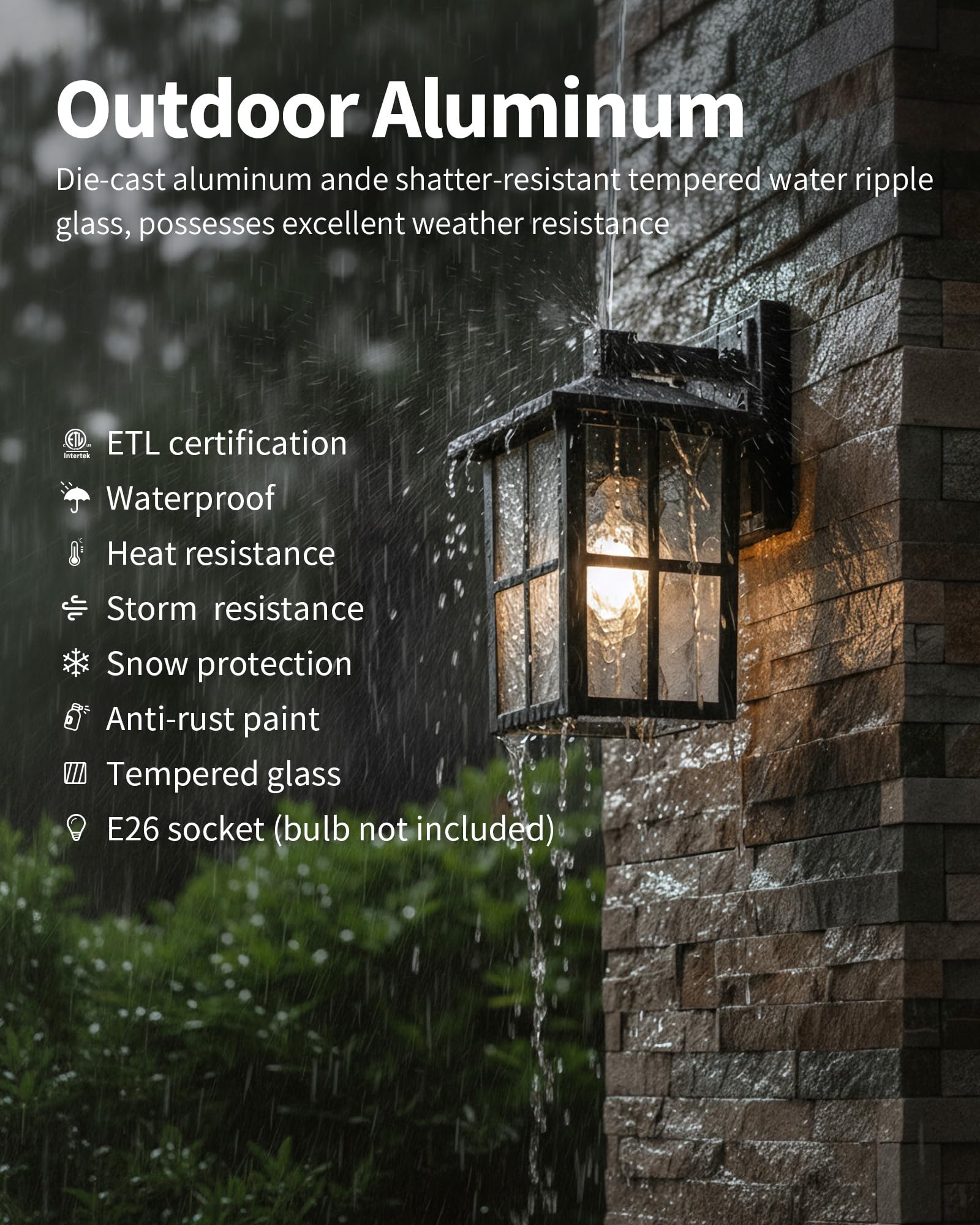 Außenwandleuchten 2er-Set, netzbetrieben, wasserdichte Außenwandleuchte im Laternenstil mit klarem Schirm, Sicherheitsleuchten für Garten, Garage, Patio, Terrasse, Flur Schwarz