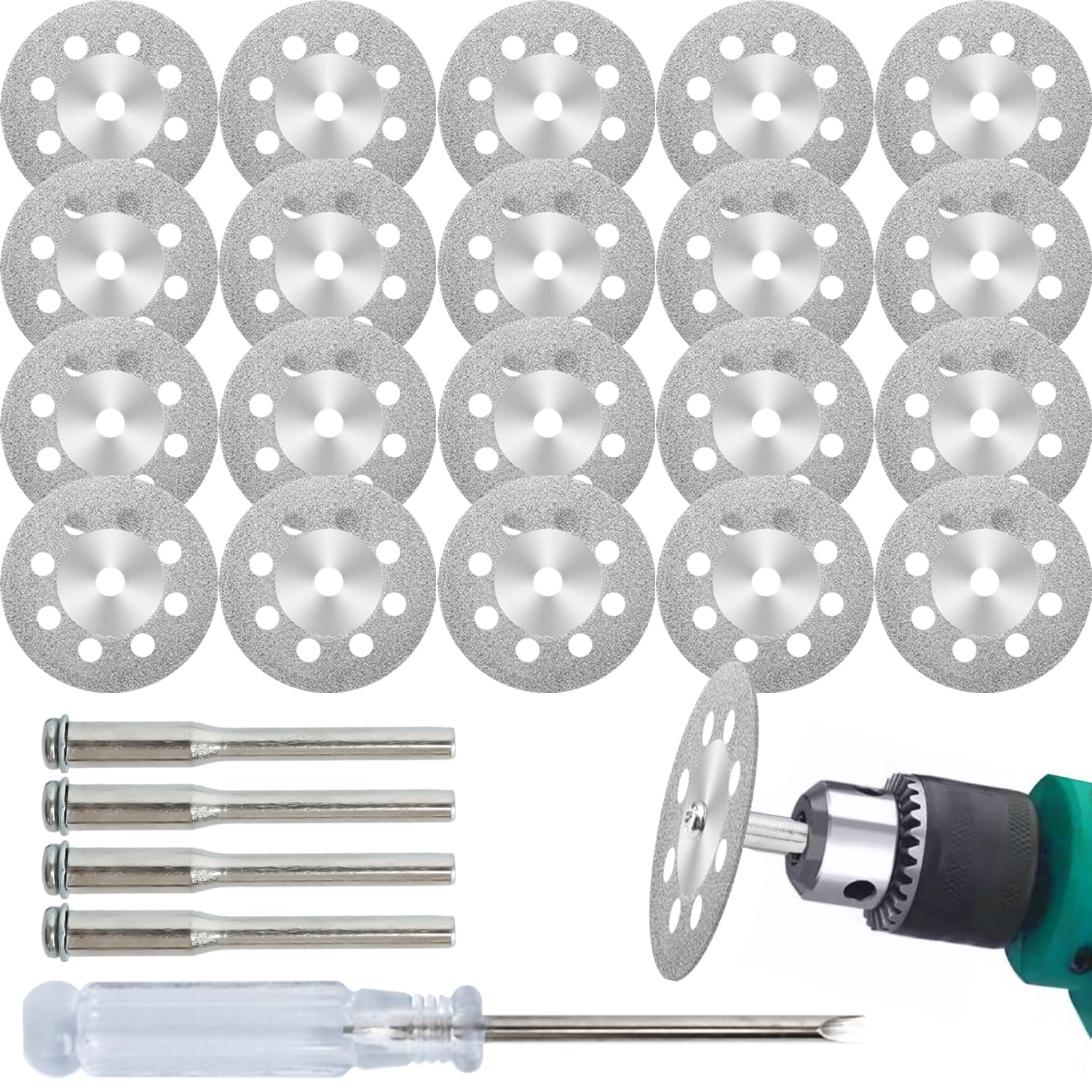 VLYX 545 Diamond Cutting Wheels (20PCS) + 3mm Mandrel (4PCS) for Rotary Tools