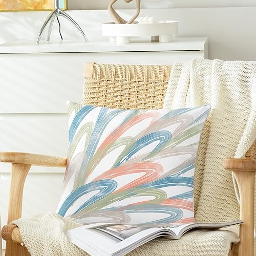 Miniatura 4 de CaliTime Juego de 2 fundas de almohada decorativas de vellón de dos tonos con plumas abstractas para sofá, cama, decoración de granja de 18 x 18