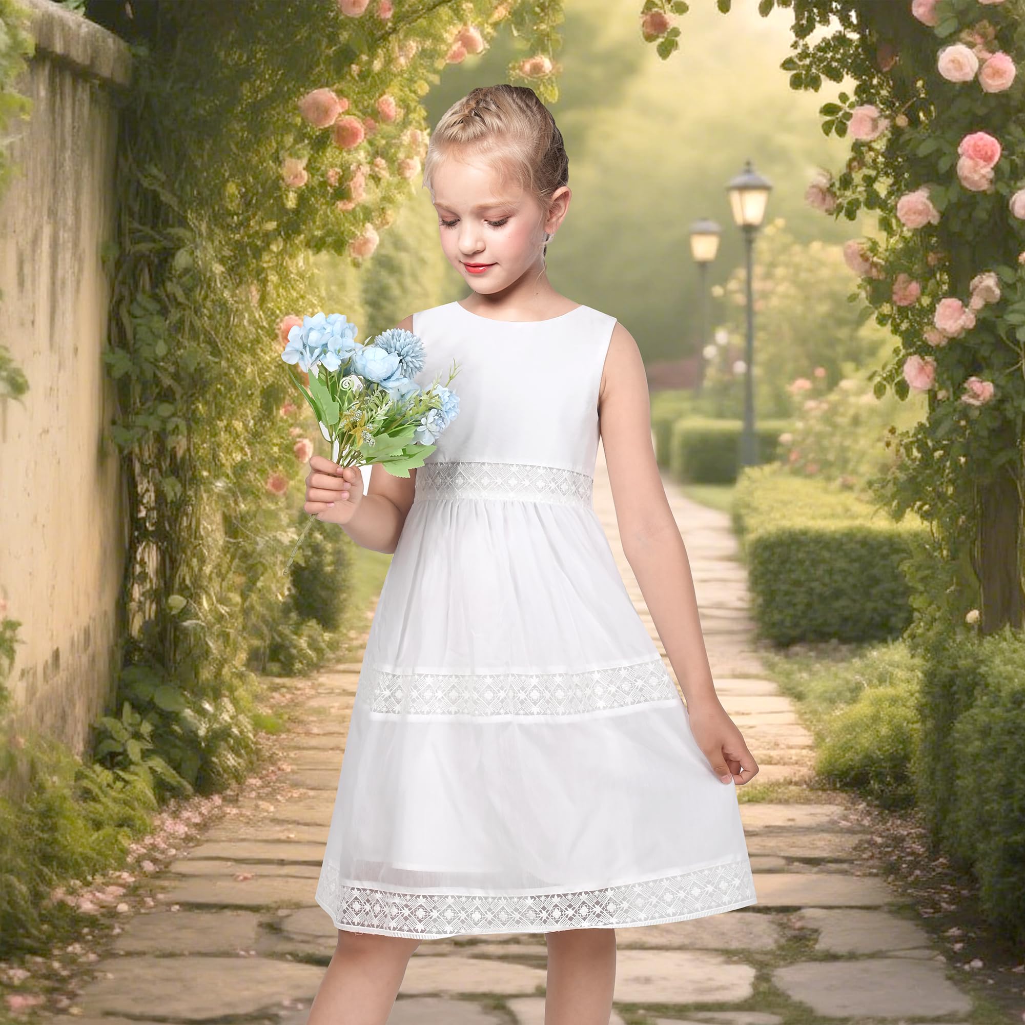 Sunny Fashion Vestido para niña Azul Flor Impresión Niños Ropa 2-10 años