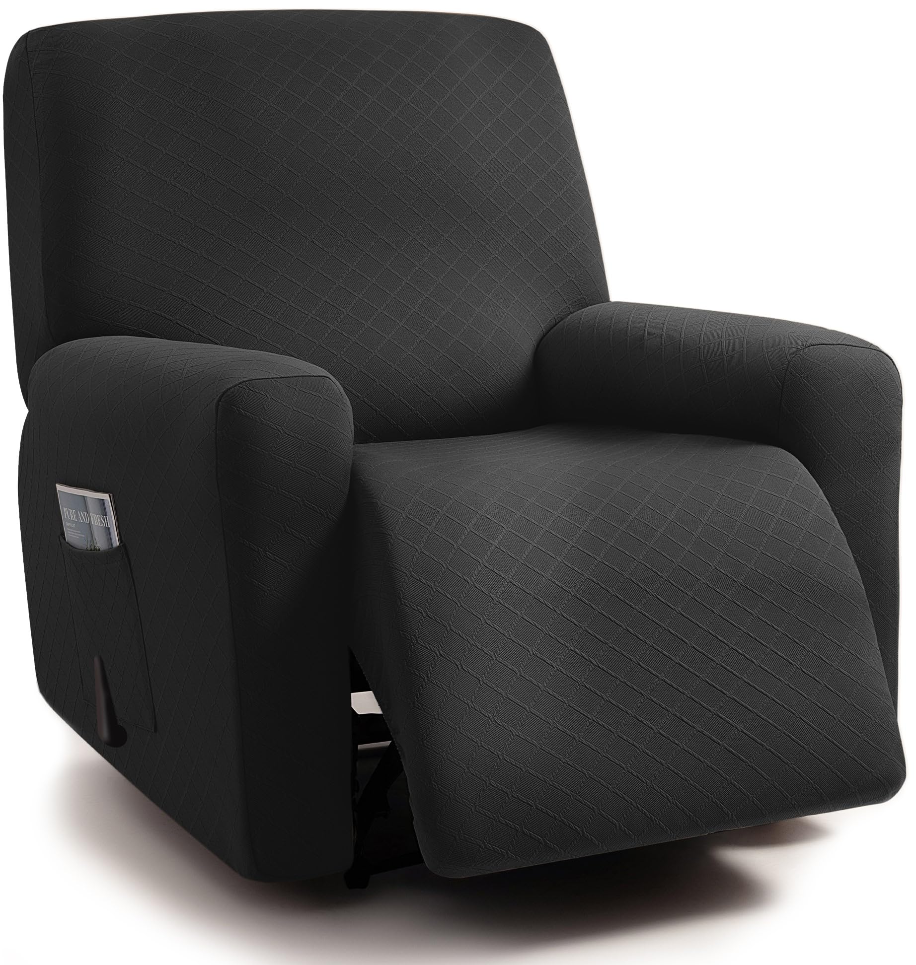 ULTICOR Squared Jacquard Design, 4-Piece, 1 Seat Recliner Cover, Reclining Chair Covers for 1 Cushion Reclining Sofa, Single Seat Recliner Couch Cover