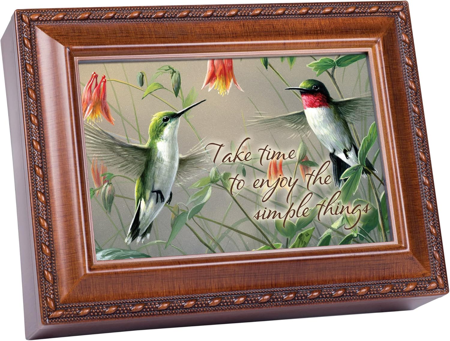 Cottage Garden Take Time to Enjoy The Simple Woodgrain Rope Trim Jewelry Music Box Plays Wind Beneath My Wings