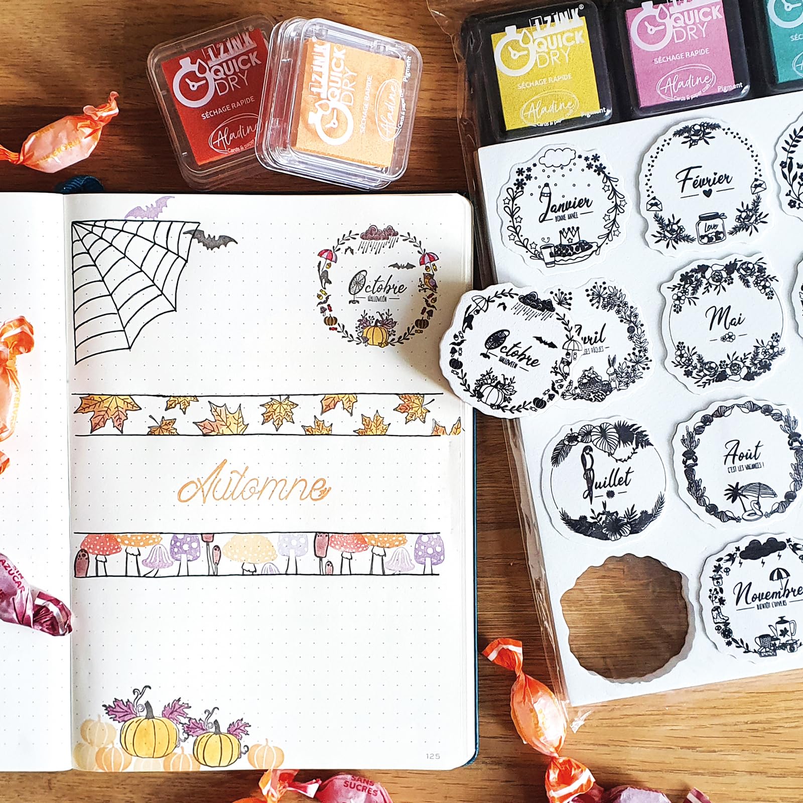 Timbri Mesi Aladine Con Corone | Kit 12 Timbri + 3 Inchiostri Per Calendari E Bullet Journal - Foto 2