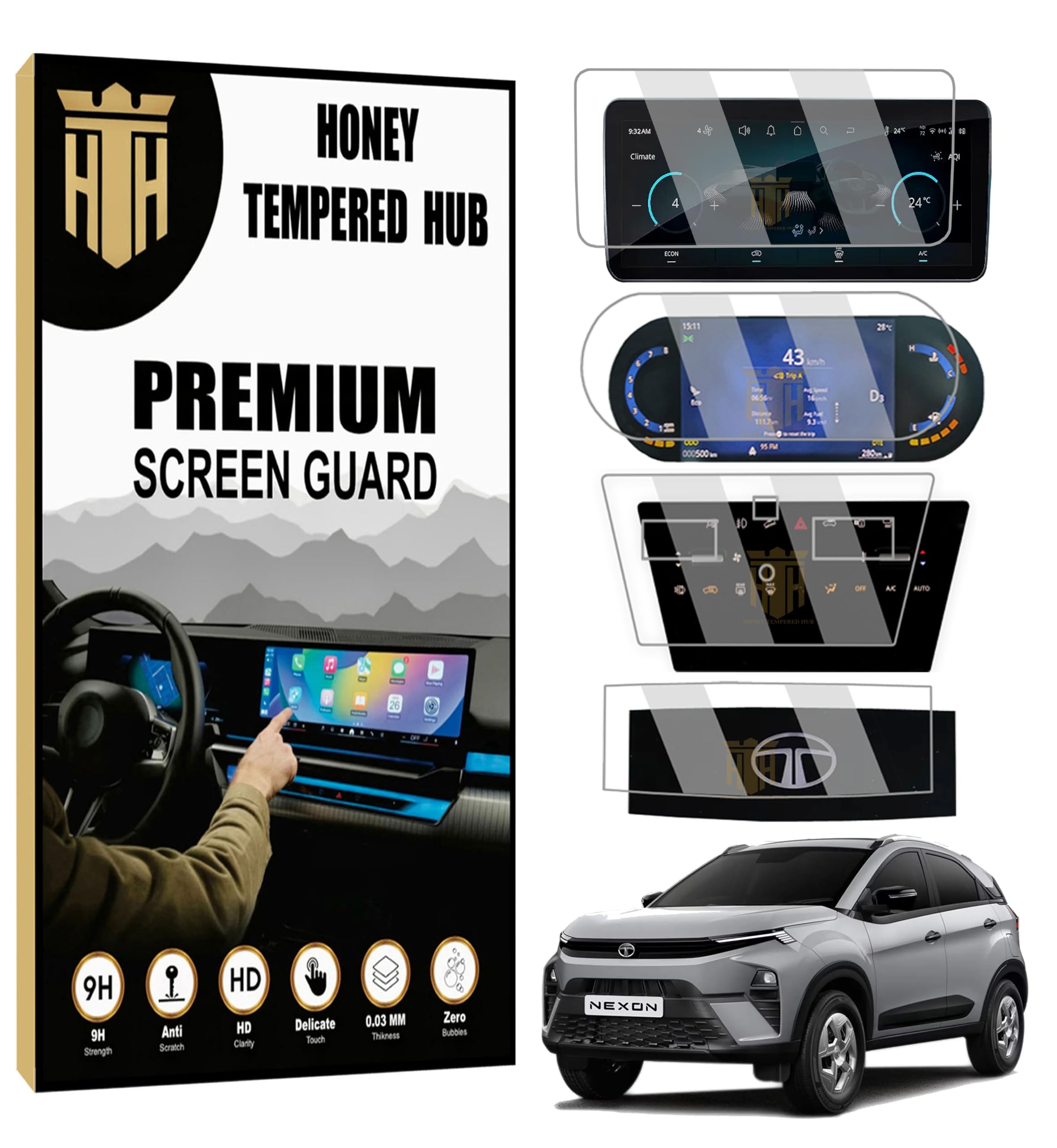(4 PACK) Screen Guard For TATA NEXON 2023 - 2026 FACELIFT - 10.25 INCH INFOTAINMENT (Round Corners) + 7 INCH INSTRUMENT CLUSTER + DIGITAL STEERING + AC CONTROL PROTECTOR / Creative+ Creative Plus S Anti Scratch Car TouchScreen Display Guard | New TataNexon 2023-2026 Accessories [Not Tempered Glass]-image-26