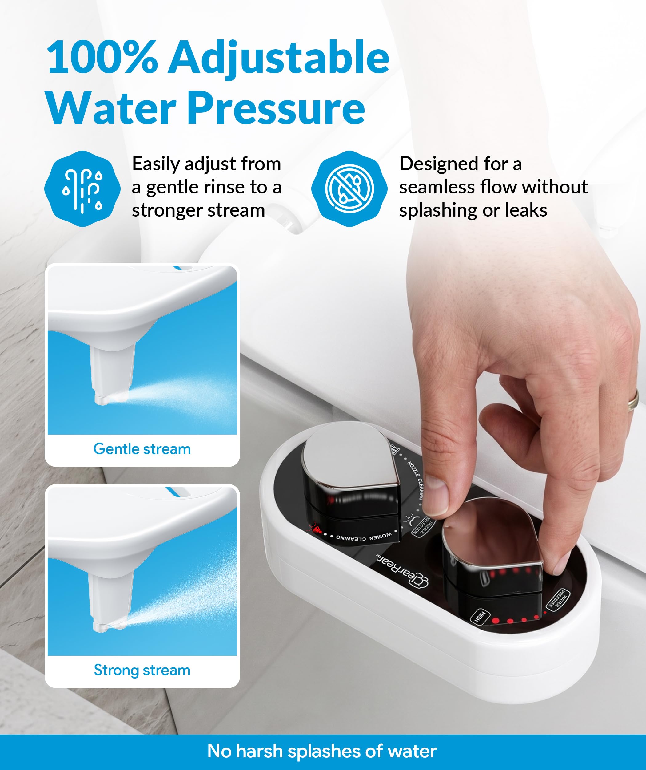 Clear Rear Bidet Attachment for Toilet – Toilet Bidet with Dual Self-Cleaning Nozzles, Adjustable Spray Pressure, Easy Installation, Hygienic Bathroom Accessory