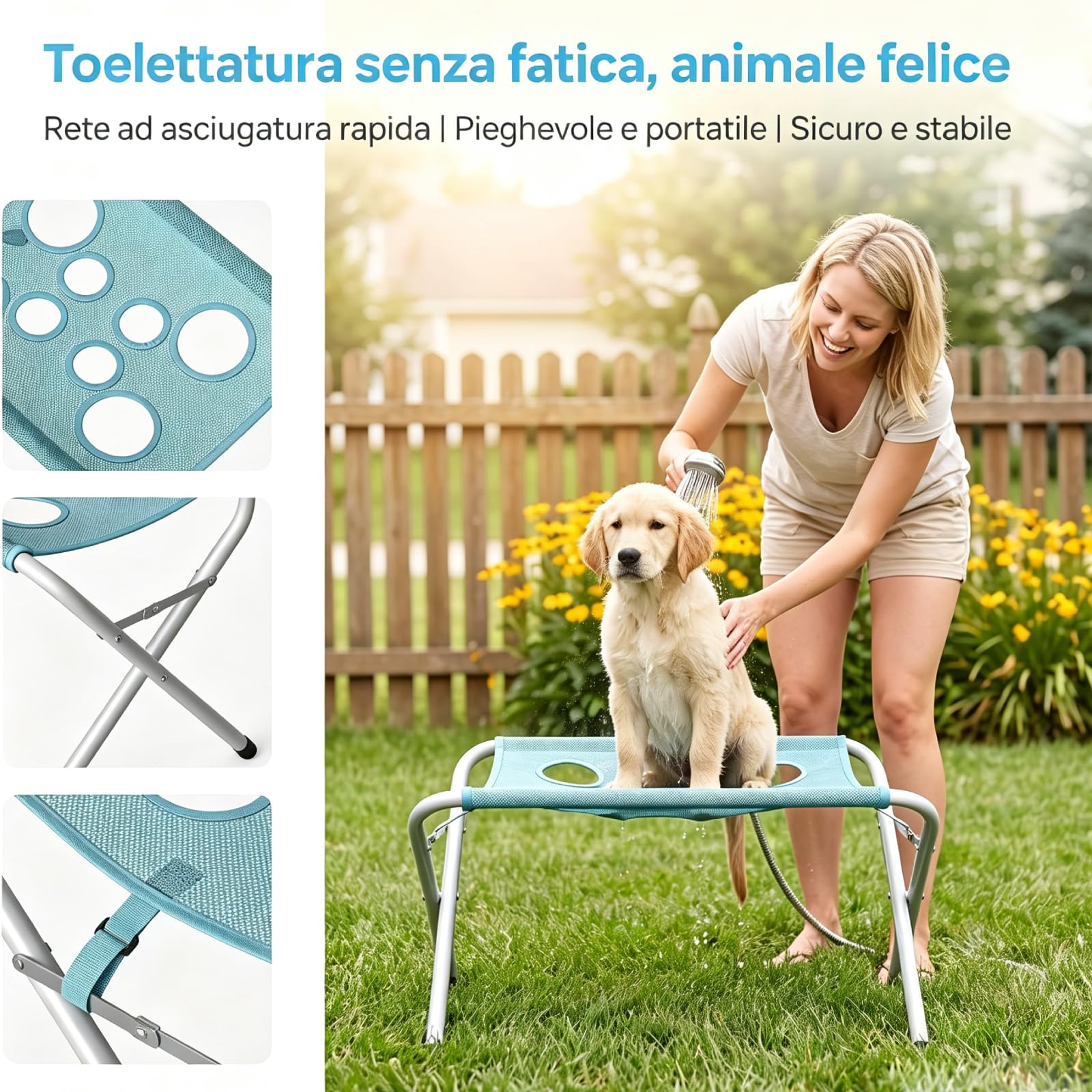 Telaio di Supporto per Toelettatura Supporto per Bagnetto Animali Struttura Stabile in Metallo con Rete Traforata a Drenaggio Rapido E Fascia di, color to 3