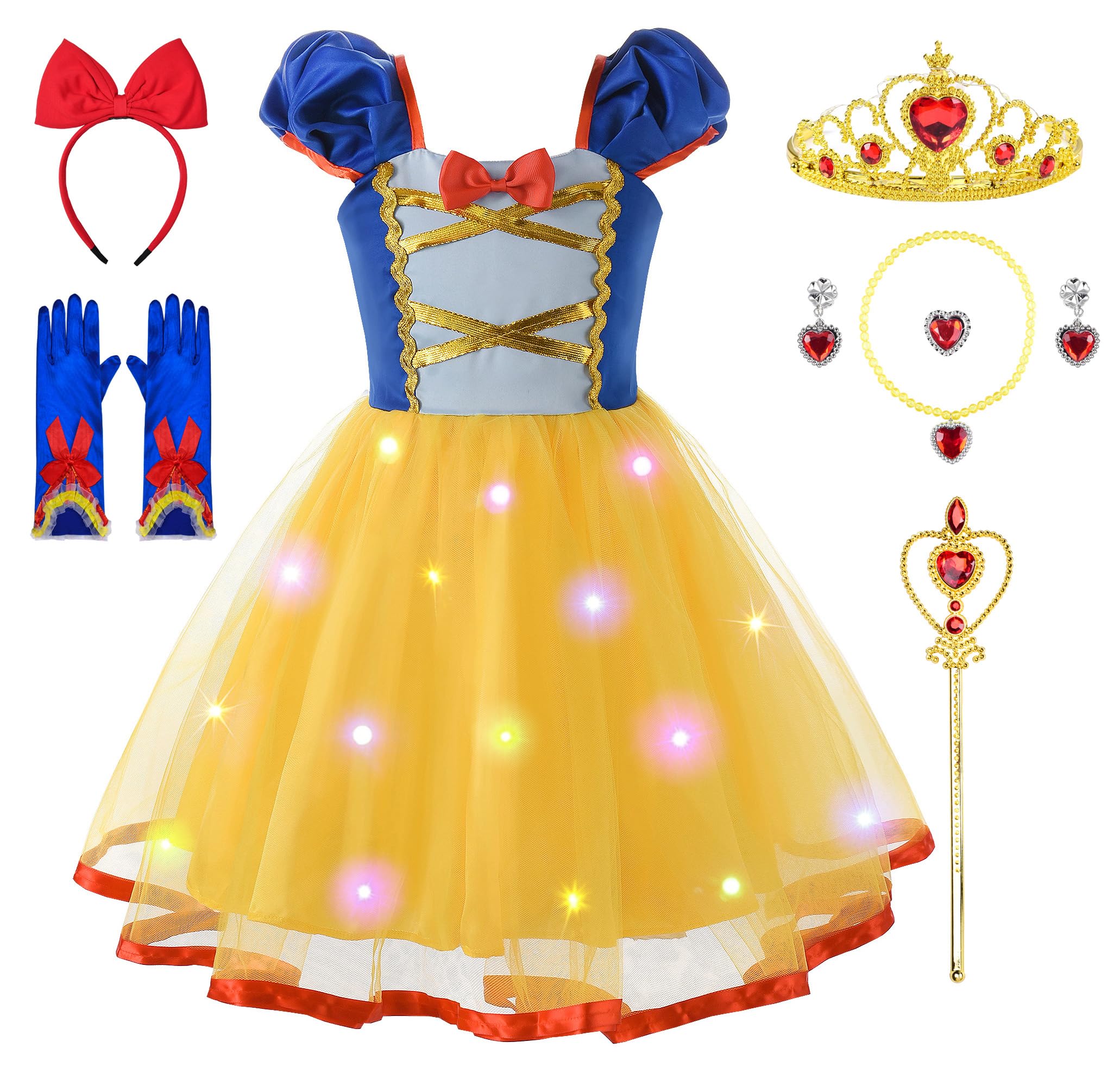 Uplus ME Light Up Princess Dress Up Clothes for Little Girls Toddler Kids Princess Costume Halloween Birthday Outfit 3-9Y