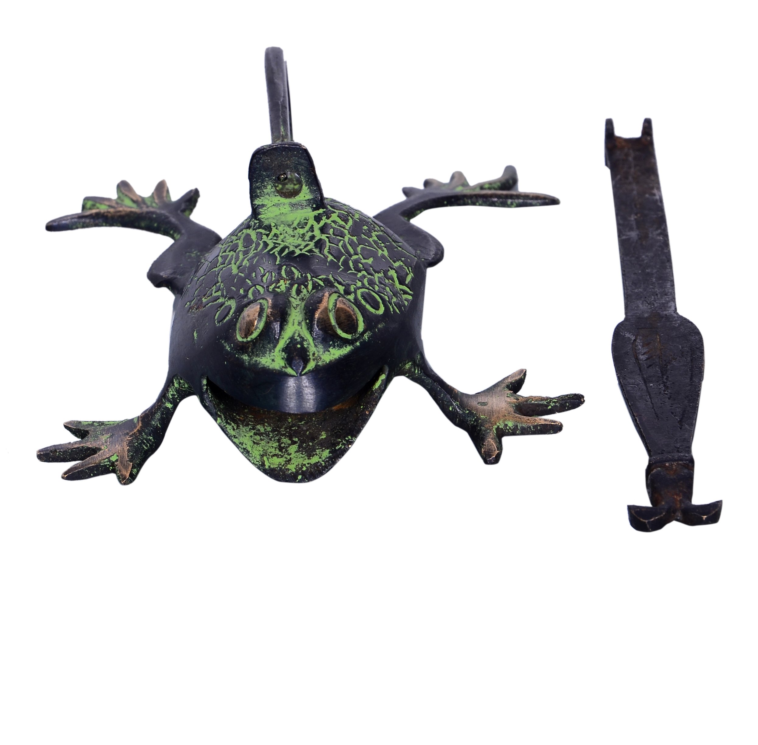 Purpledip Candado y llave de latón con acabado antiguo en diseño de rana de Prehistoric Period (10364)