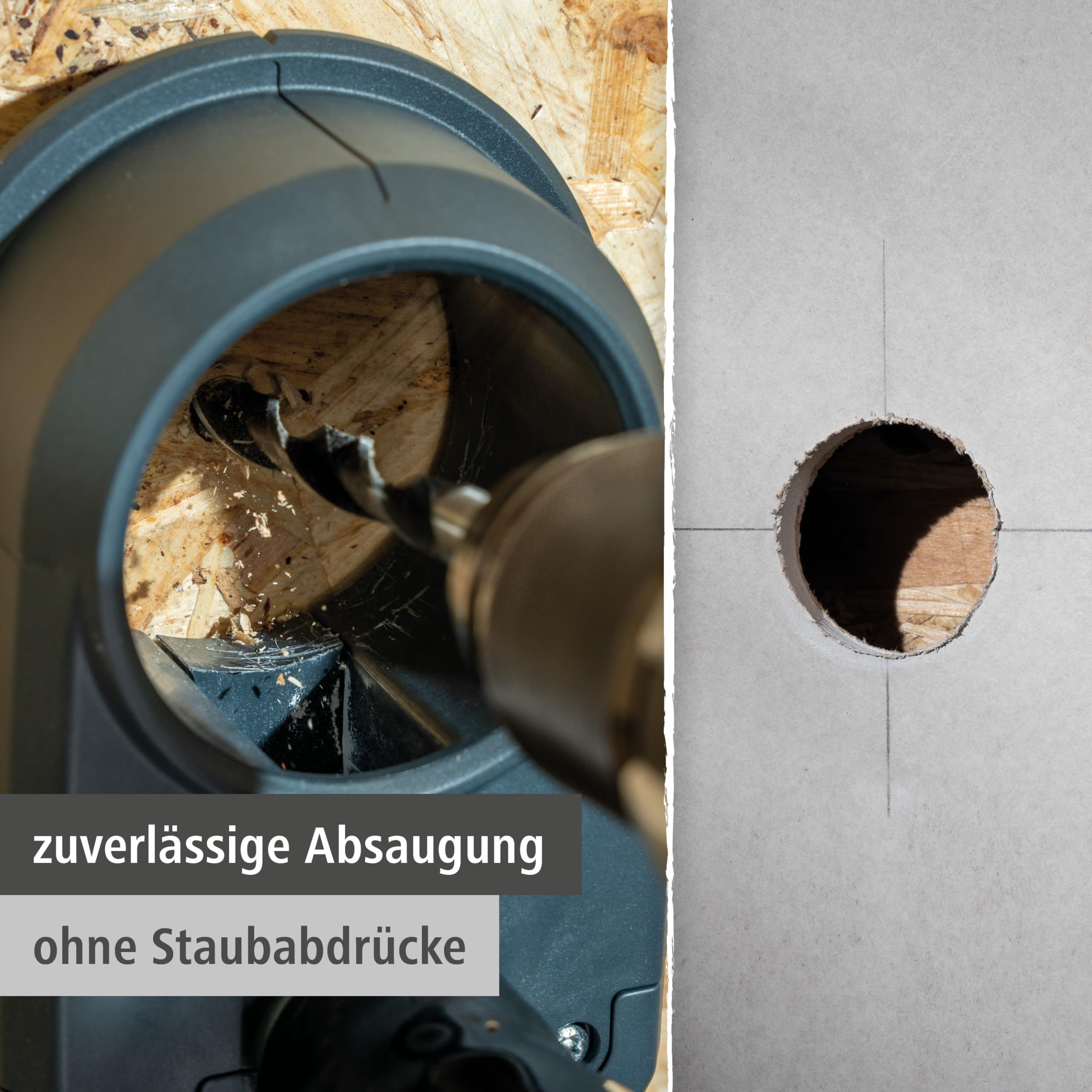 wolfcraft Staubabsaugung HSD 68/100 - Staubfrei Bohren mit Lochsäge & Bohrer - 3-teiliges Absaugsystem Ø 68/100 mm für Wand, Decke & Beton - 5954000