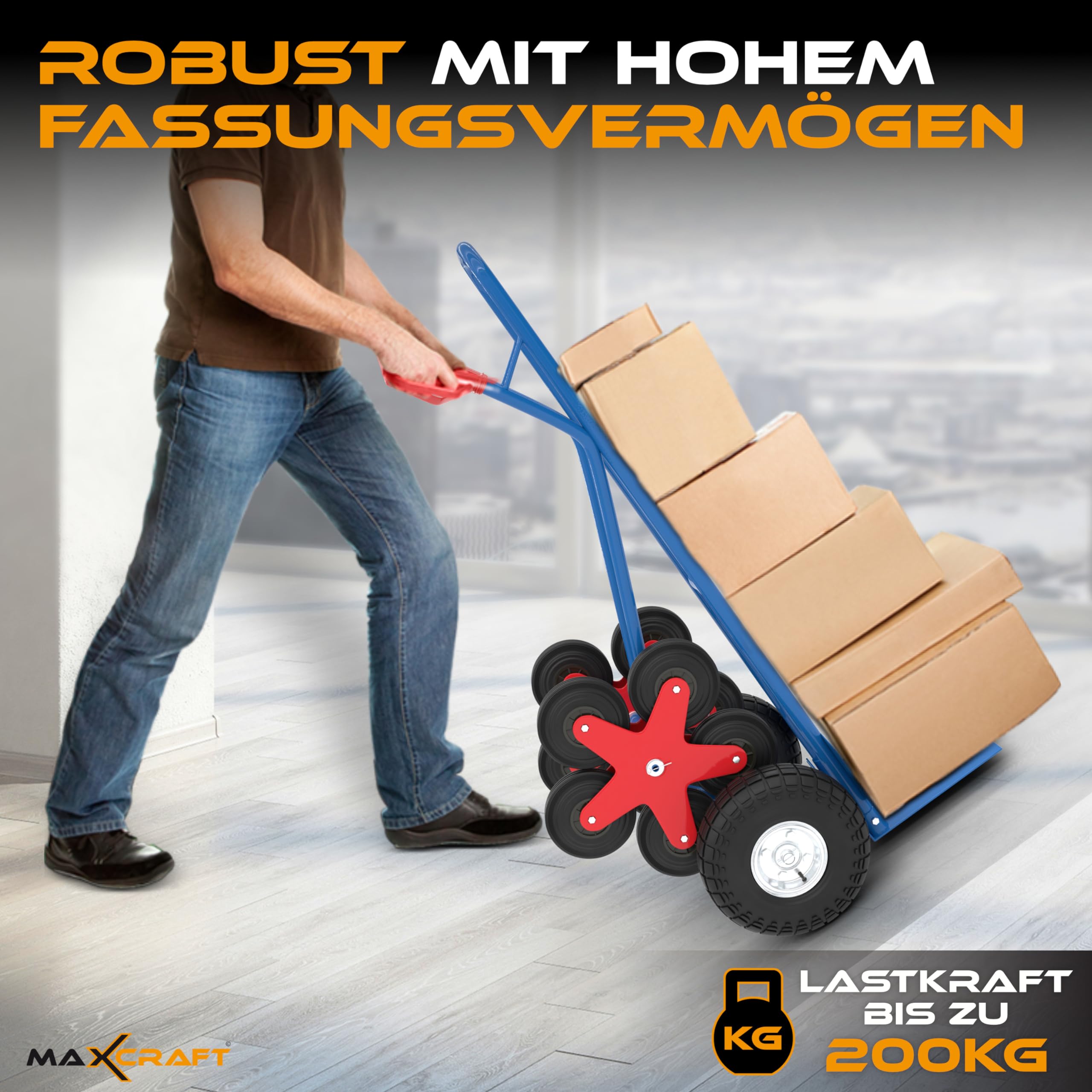 Sackkarre Treppenkarre bis 200 kg Treppensackkarre Transportkarre Treppensteiger - 12 Räder
