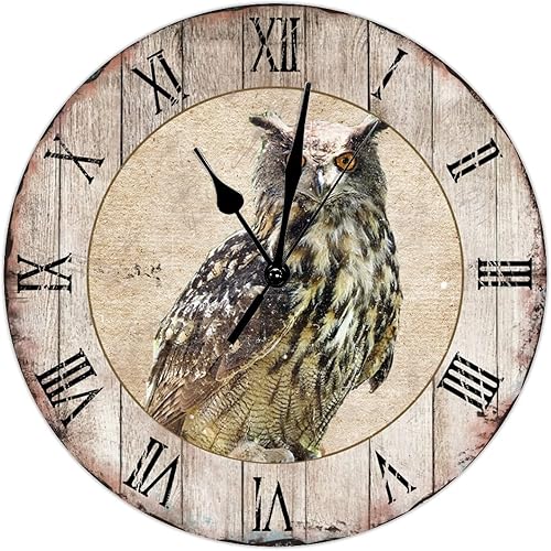 Reloj rústico de búho de campo, reloj colgante de animales de granja de 15 pulgadas, silencioso, sin tictac, funciona con pilas, decoración de pared