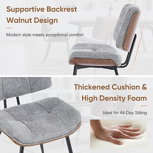 Miniatura 3 de BFZ Juego de 2 sillas de comedor modernas de mediados de siglo con respaldo de madera curvada de nogal y patas de metal, sillas de comedor tapizadas