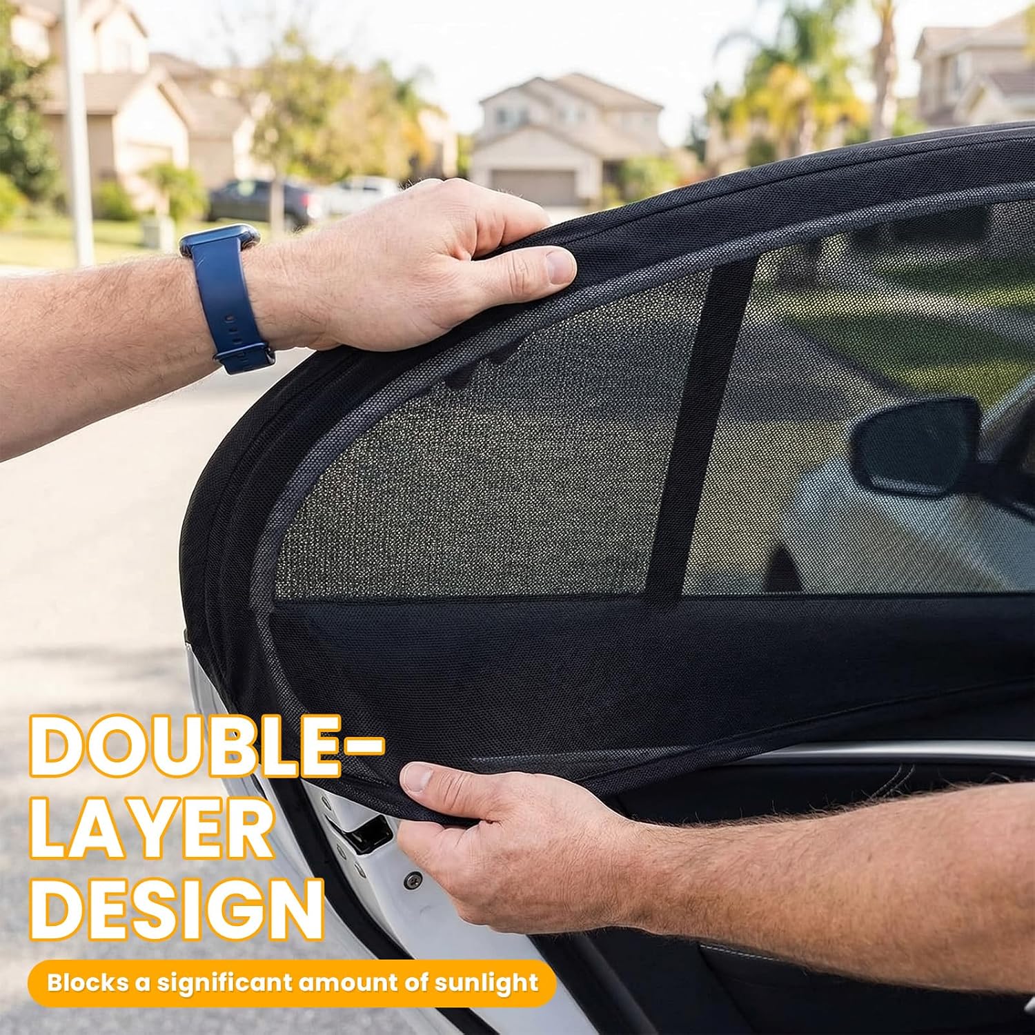 2 PCS Car Window Shades, UV Protection Vehicle Front Rear Side Mesh Sunshade Curtains, Breathable Heat Block Window Screen Cover Fits for Most Cars, Car Accessories (Car, 4 PCS)