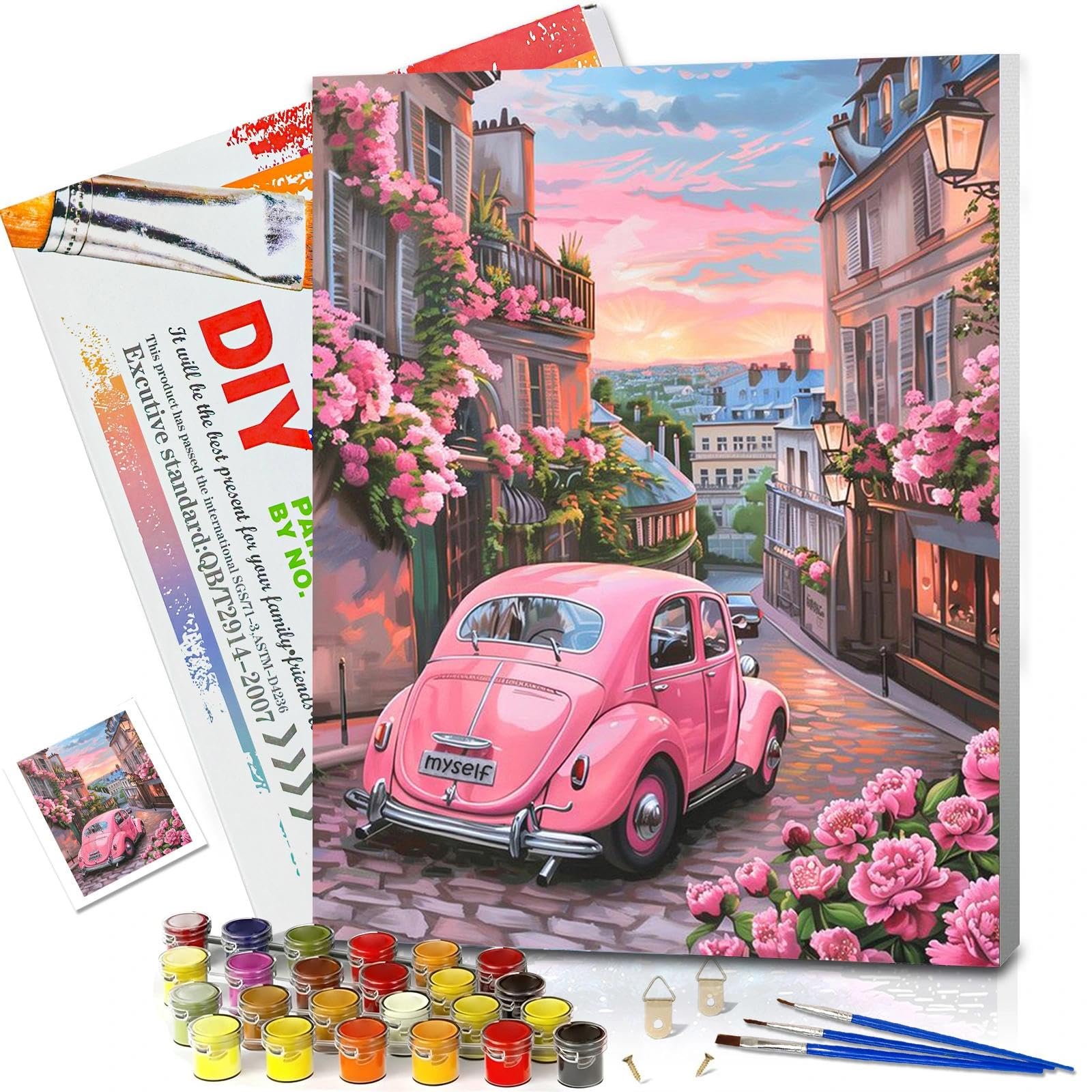 JATOK Malen Nach Zahlen Erwachsene mit Rahmen, Paint by Numbers Malen Nach Zahlen, DIY Car mit Pinseln und Acrylfarben Handgemalt Ölgemälde Leinwand für Home Decor (30x40cm)