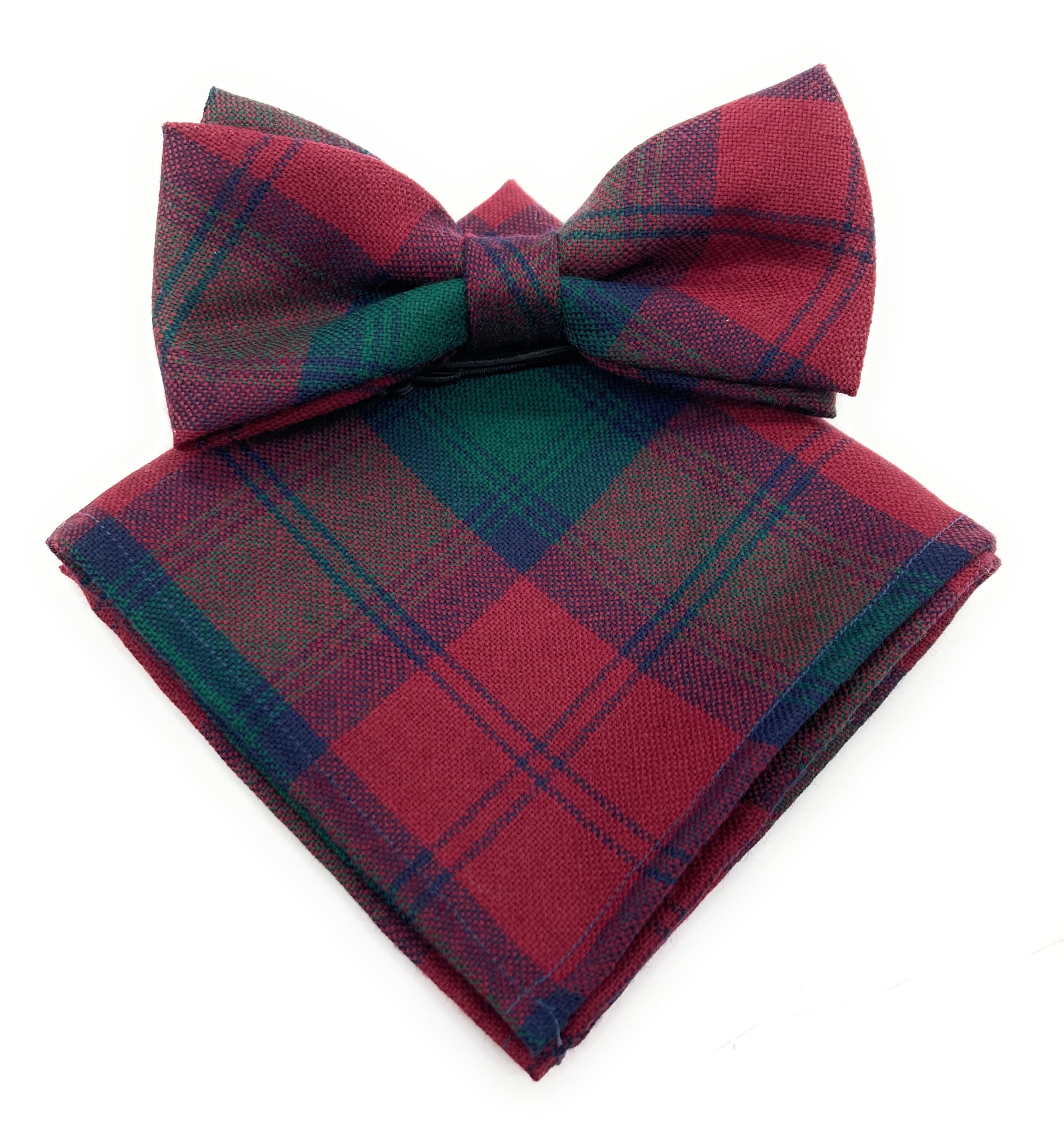 Highland Tweed Gents Pure Wool Lindsay Tartan Bow-Tie & Matching Pocket Square Set - Made in Scotland