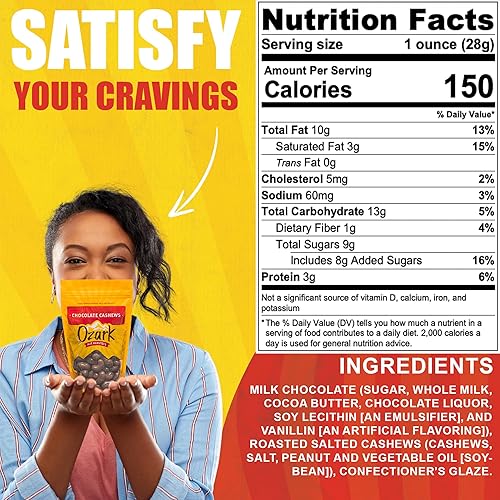 Miniatura 2 de OZARK NUT ROASTERS, 16 onzas, anacardos de chocolate, nueces saborizadas, maní confitado gourmet de clase mundial, paquete resellable