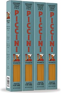 Piccini Organic Spaghetti Pasta for One – High-Protein (18g per box) Single-Serve Italian Pasta Packs | 100% Organic Durum Wheat | Imported from Italy | Convenient 4-Pack