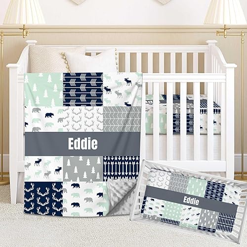 Juego de ropa de cama personalizado para cuna para niños, juego de ropa de cama personalizado para cuna de bebé niña con nombre, ropa de cama de