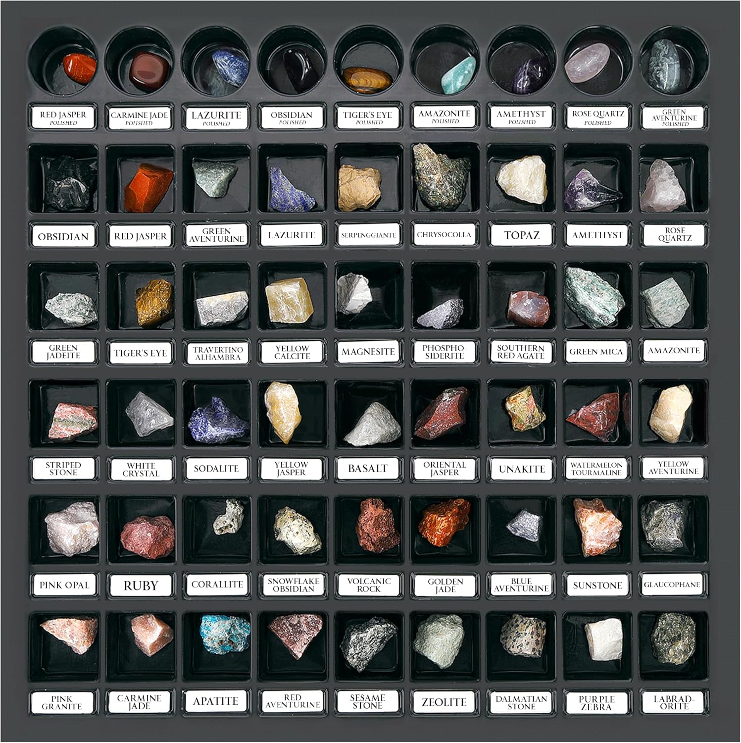 Rock Collection Starter Kit - 54 Pcs Assorted Gemstones, Crystals, Rocks & Minerals, with Learning Book & ID Cards, Earth Science Kit Toy, A Geology Gift for Kids & Adults Ages 8+