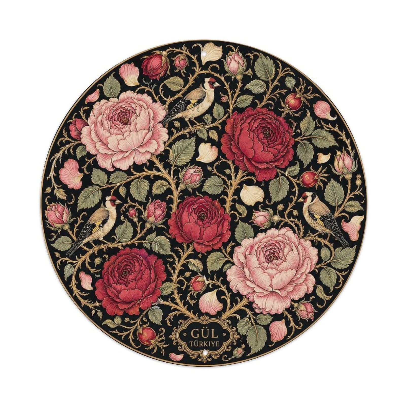 Rose Turkish Floral Midnight Black Botanical Metal Tin Sign