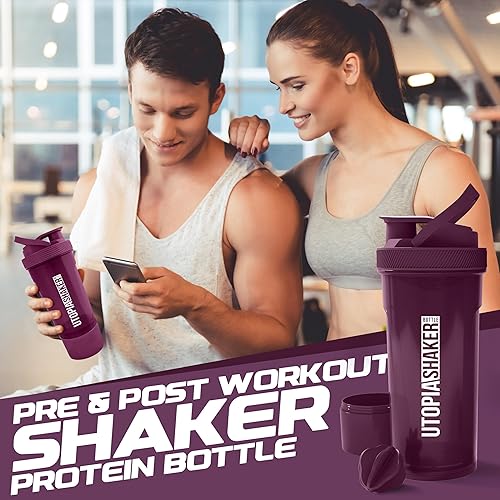 Miniatura 7 de Utopia Home - Paquete de 2, botella para batidos proteínicos agitándolos, sin BPA, antifugas, botella para hacer mezclas de proteínas con recipiente