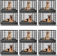 Vista 12 de Jaula para perros resistente de 36 pulgadas, jaula apilable para perros, a prueba de escapes, con bandeja extraíble, ruedas universales