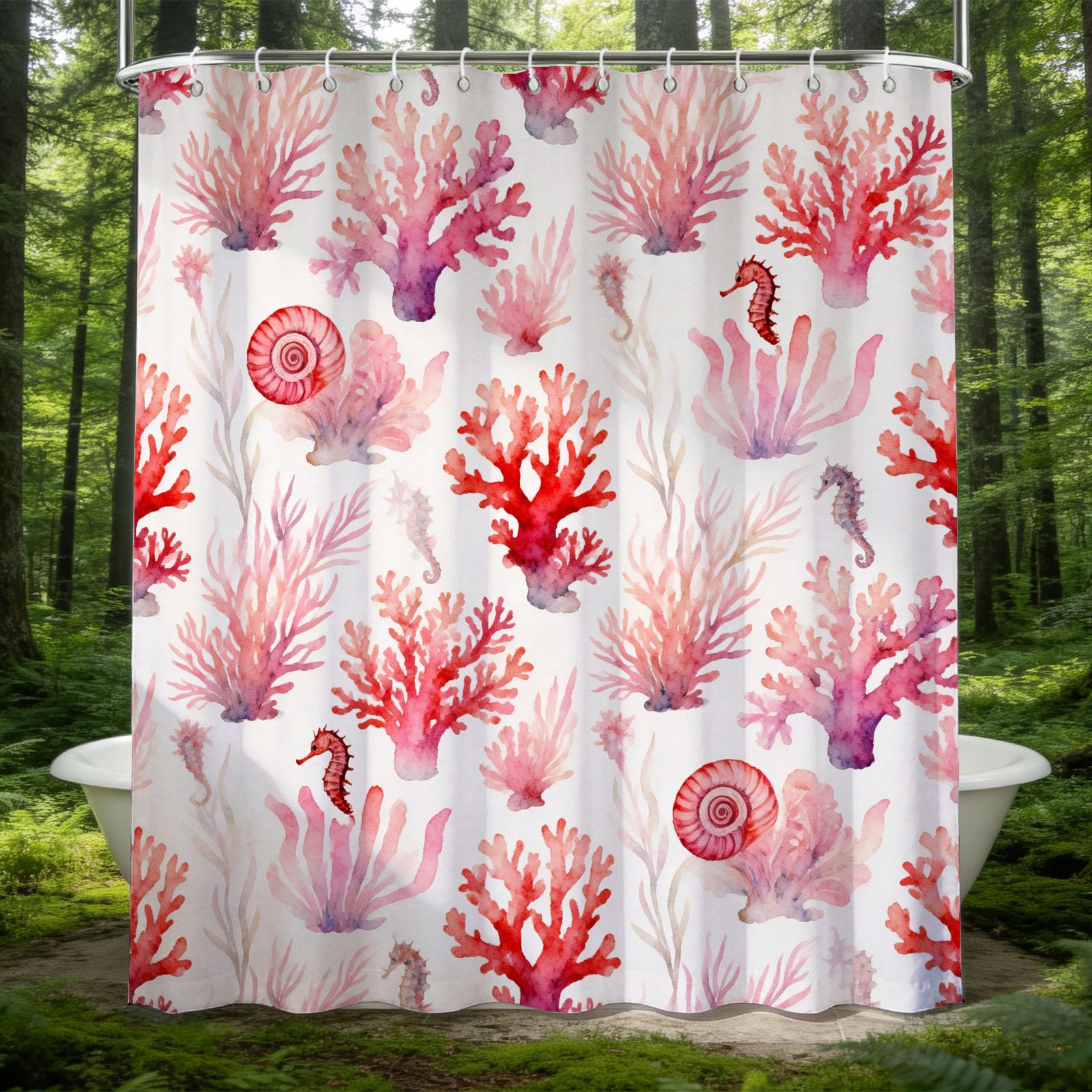 Hongduo 3D Ocean Coral Shower Curtain for Stalls Bathtubs 3D Seahorse Bathroom Decor Shower Curtain Set Polyester Fabric Waterproof 180x200cm/71X79 Inch with Hooks