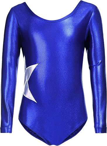 Zaclotre Girls Sparkling Stars Gymnastics Long Sleeve Leotards for Patriotic