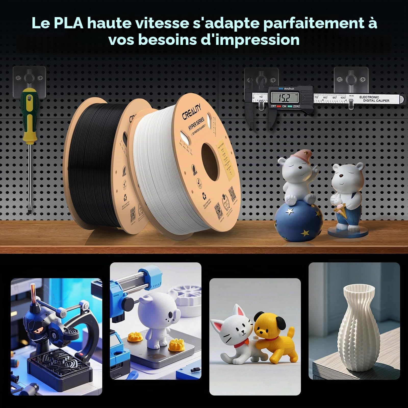 Creality Hyper PLA Filament Pour Imprimante 3D 1,75 mm 1 kg, PLA Haute Vitesse 30 à 600 mm/s, Précision Dimensionnelle +/- 0,02 mm, for Avec la Plupart Des Imprimantes 3D,Blanc