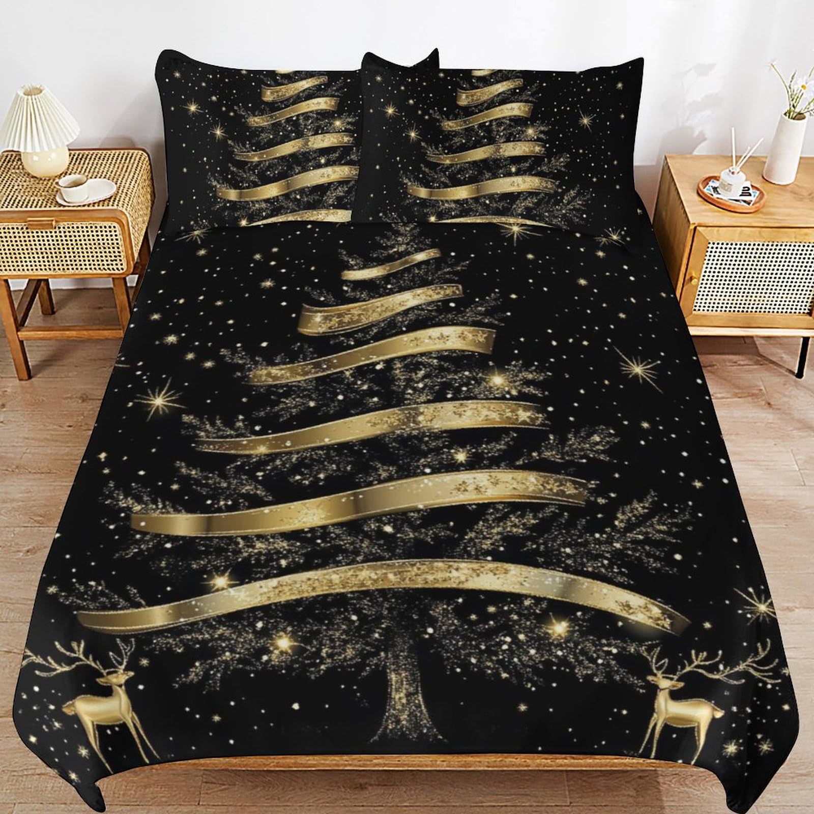 Housse de couette 135x200 Père Noël et ses 2 taies d'oreiller pour lit enfant