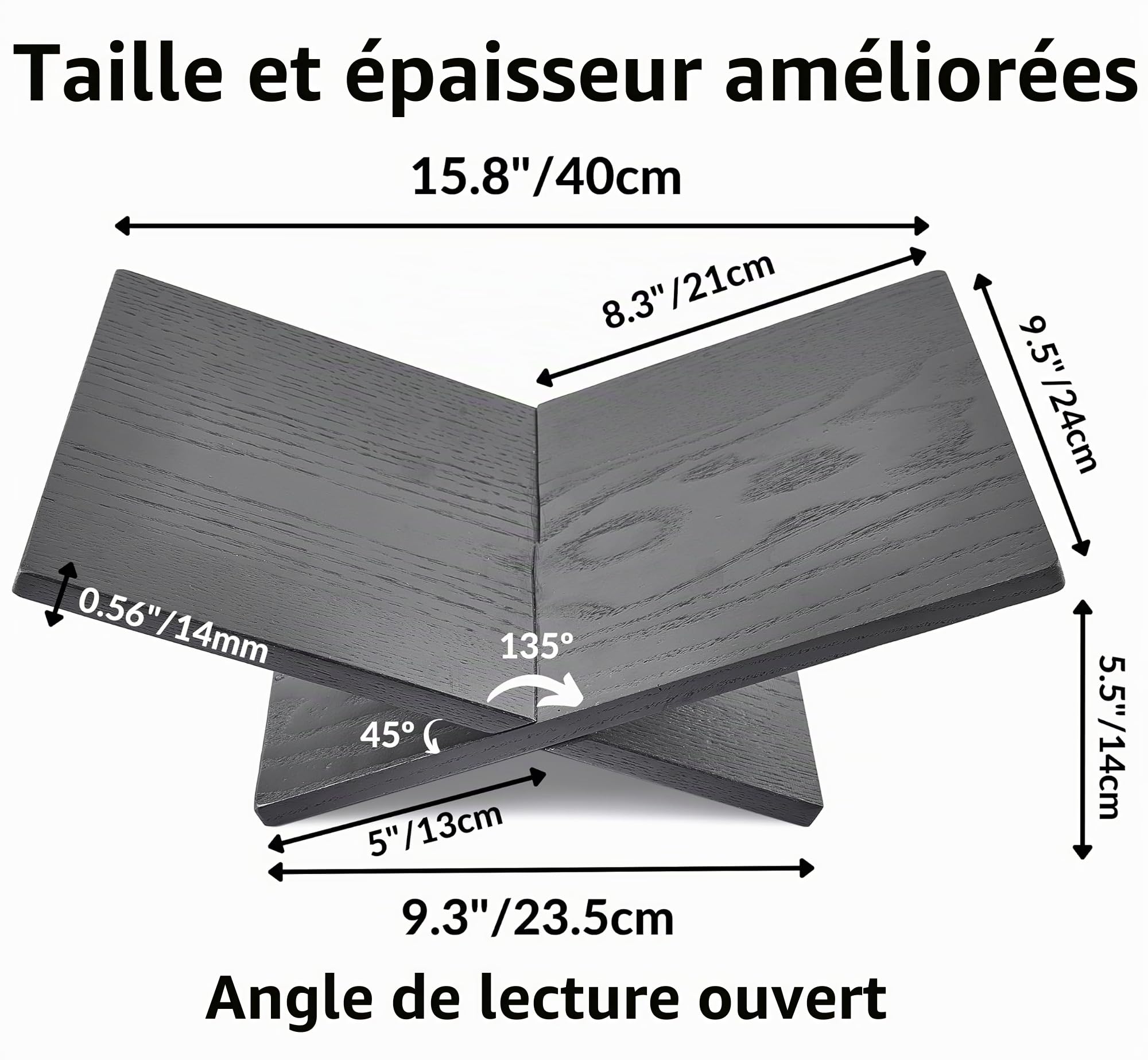 Honygebia Porte Livre Bois Massif - Support Livres en Bois de Chêne Noir à Cadre Croisé, Support Livre Ouvert pour l'Affichage et la Lecture, adapté à l'Artà, Bible, Cuisine, Chevalet, Magazine