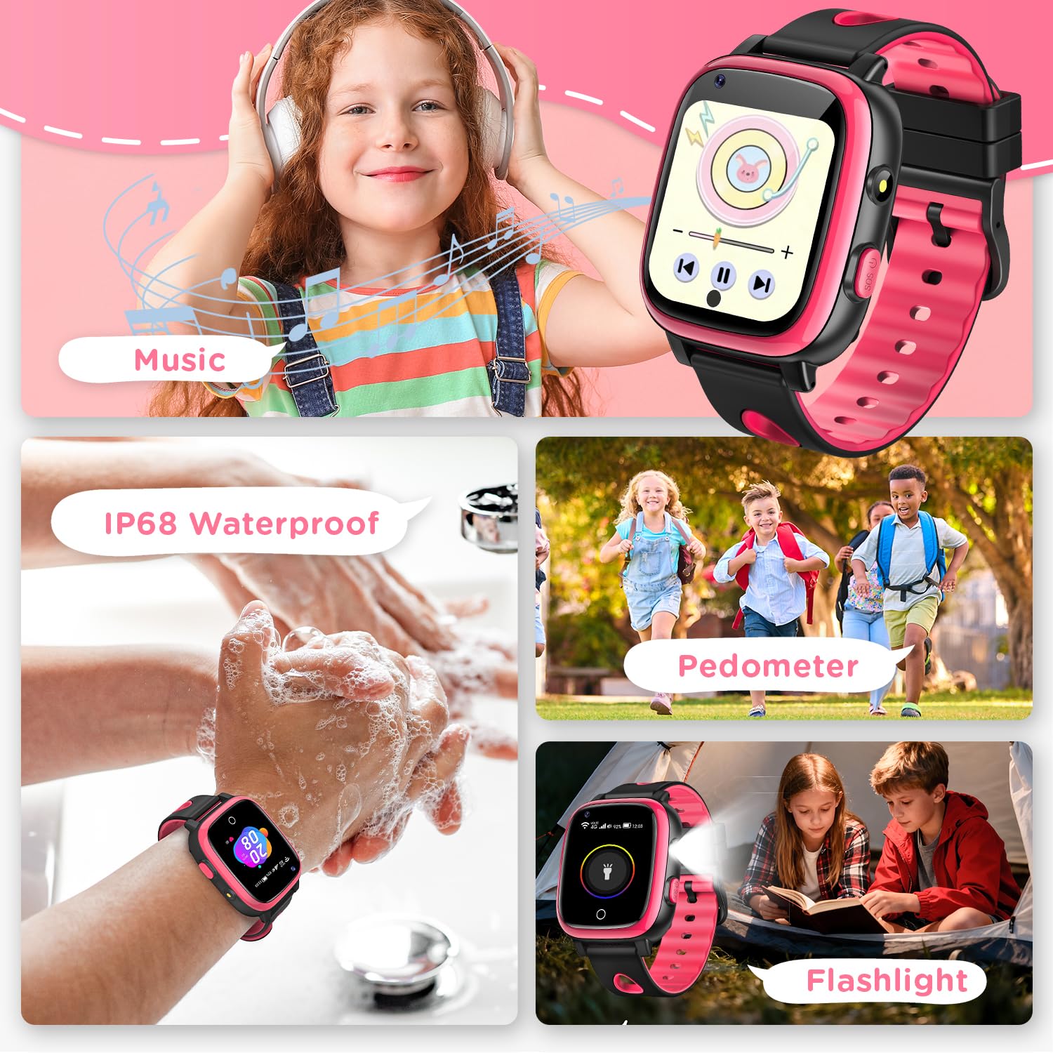 2026 Nuevo 4G Reloj Inteligente Niño con Videollamada & GPS, SOS, Chat de Voz, IP68 Impermeable, Modo Escuela, Podómetro, Despertador, Flashcard, Regalo para Niños y Niñas de 4 a 15 Años Rojo