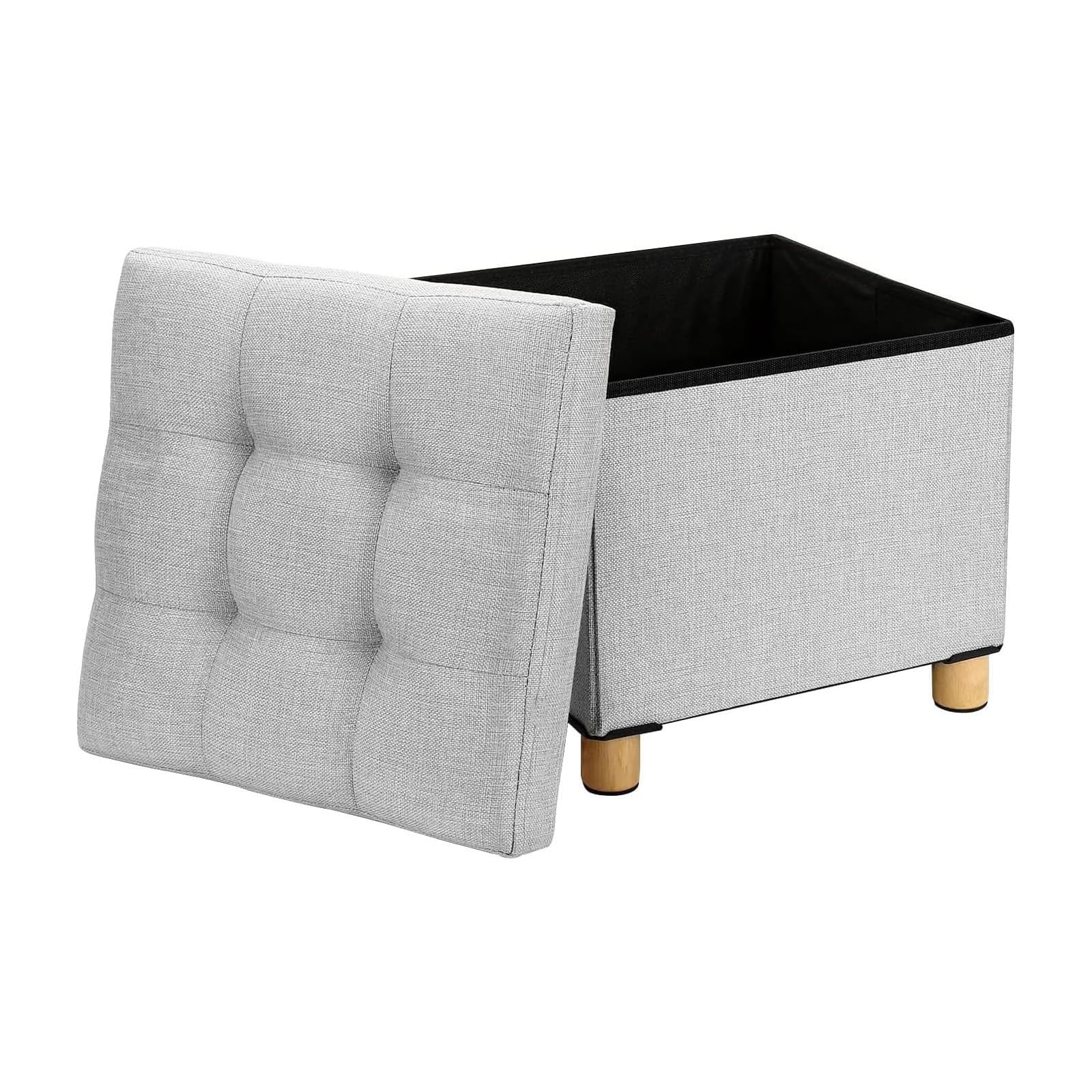 CROWNSHOP Velvet Ottoman Storage Bench Footrest Stool Seat Toy Chest Storage Box Folding with Lid Long Shoes Bench Footstool Suitable for Living Room (Light gray 38x38x35cm) — image 1