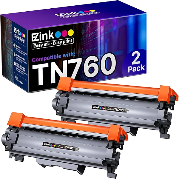 E-Z Ink TN760 Compatible Toner Cartridges Replacement for Brother TN-760 TN730 TN-730 to Use with MFC-L2710DW MFC-L2750DW HL-L2350DW HL-L2370DW HL-L2395DW HL-L2390DW DCP-L2550DW (Black, 2 Pa