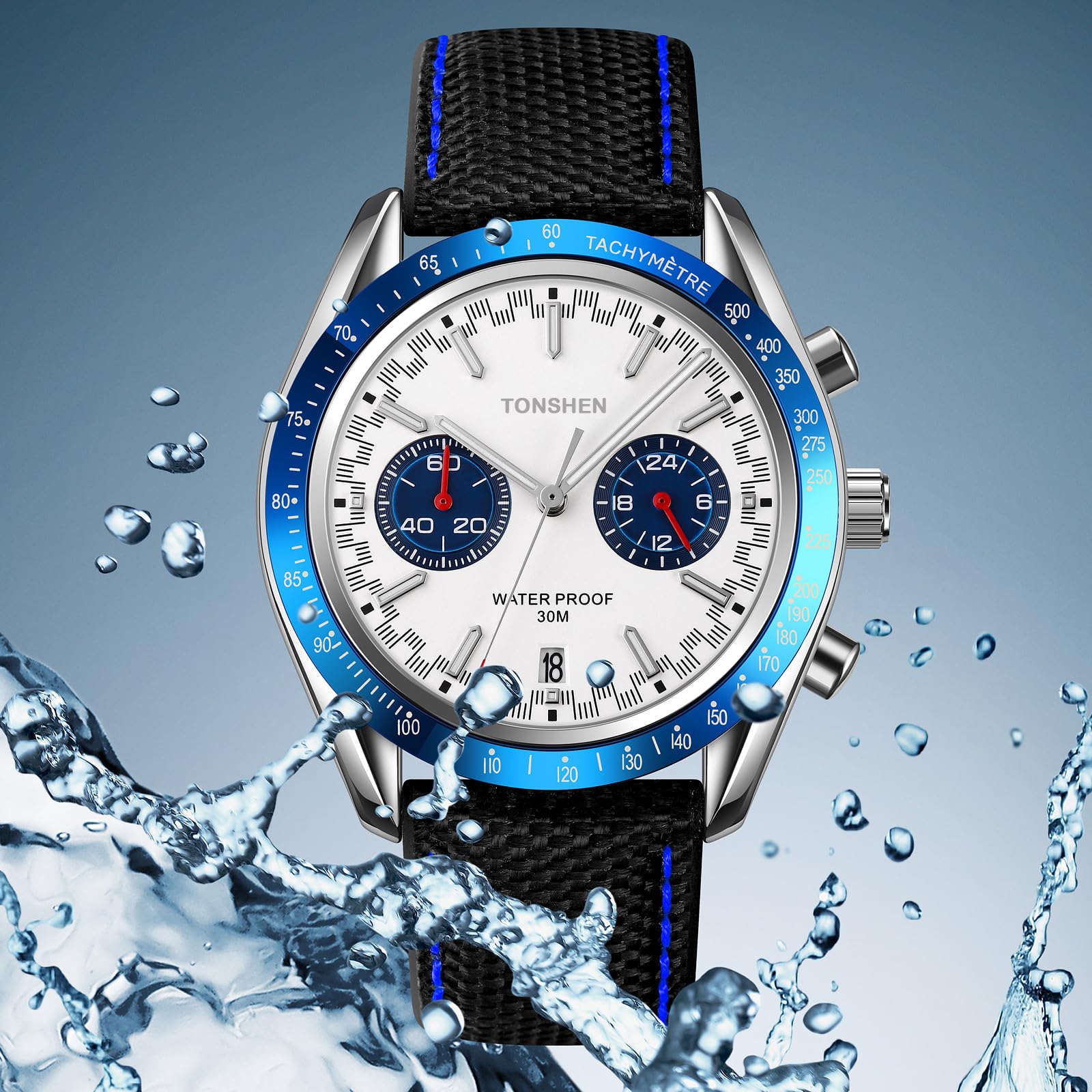 TONSHEN Herrenuhr Kleines Zifferblatt Stoppuhr Kalender Analog Quarz Outdoor Sport Armbanduhr Edelstahl Lünette mit Leder Band Uhren