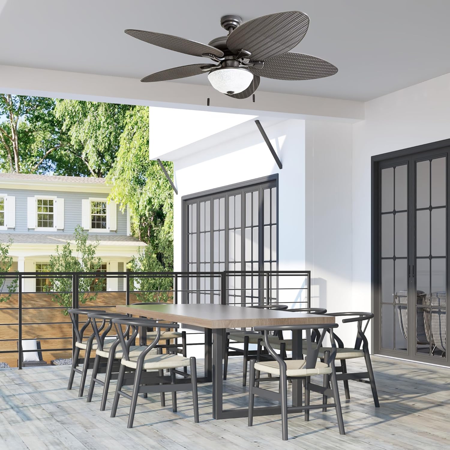 Honeywell Ceiling Fans Inland Breeze, 52 Inch Tropical Indoor Outdoor Ceiling Fan with Light, Pull Chain, Three Mount Options, Weather Resistant Blades - 50510-01 (Bronze)