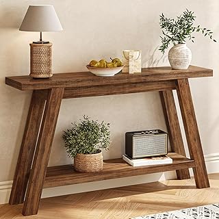 Console Table, 55-Inch Entryway Table with Storage 2-Tier Narrow Wood Console Table Behind Couch Sofa Tables for Living Room, Entryway, Hallway (Light Brown)