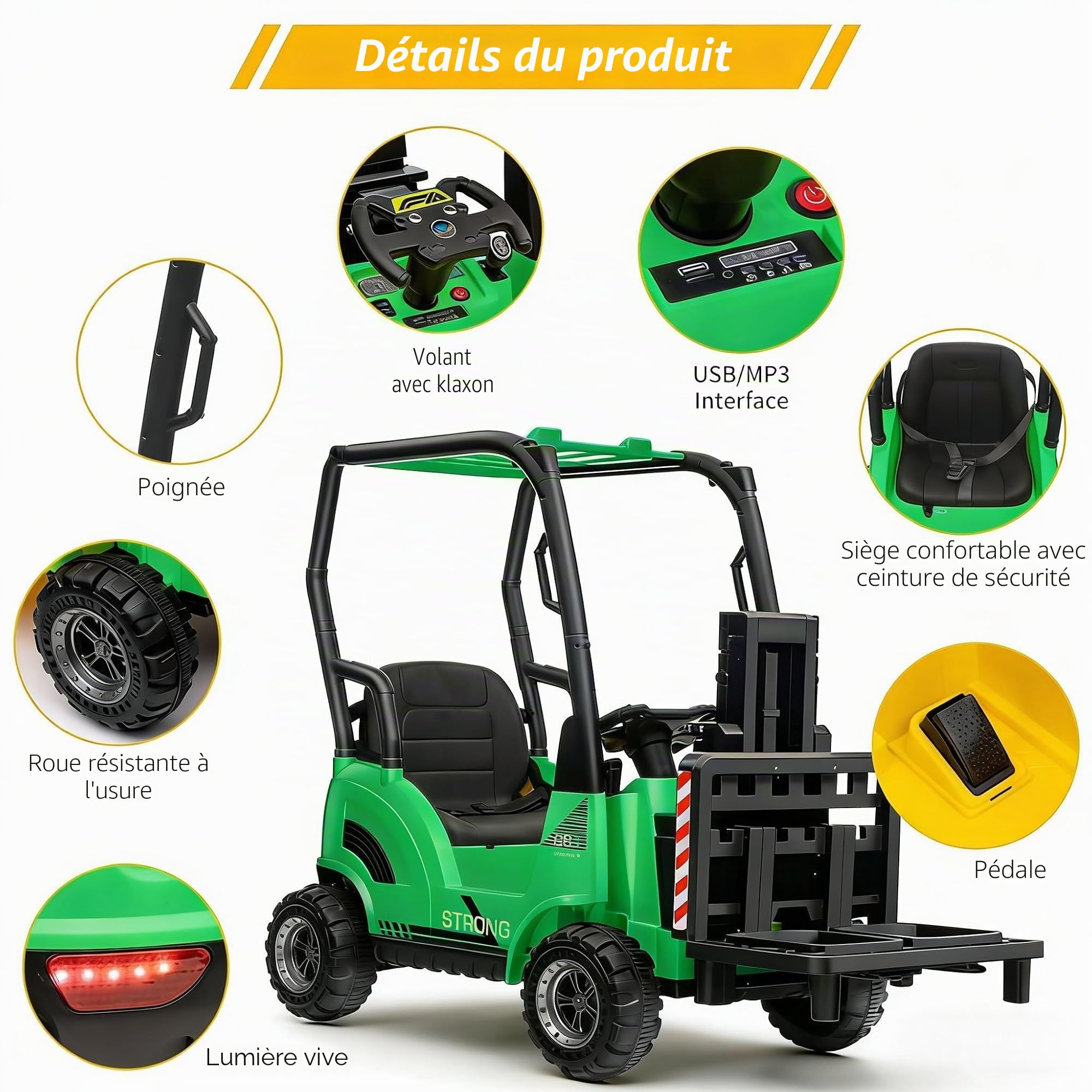 12V Voiture Électrique Enfant Chariot Élévateur avec Tente – Jouet De Construction à Fourche Réglable Et Palette – Idéal Intérieur Et Extérieur – Cadeau Fille Garçon Dès 3 Ans