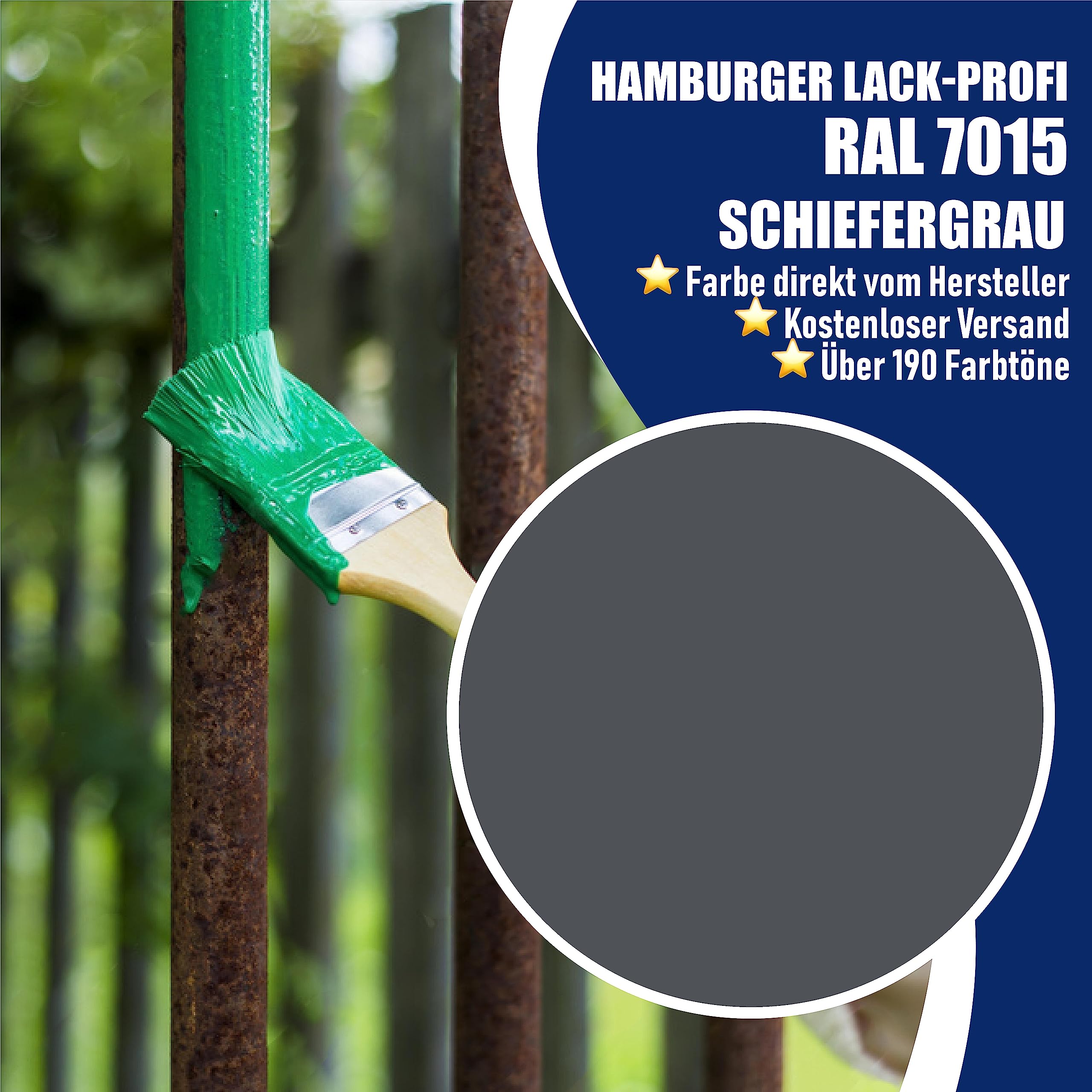 Metallschutzlack MATT Schiefergrau RAL 7015 Grau Metallschutzfarbe Metalllack Metallfarbe // Hamburger Lack-Profi (1 L)