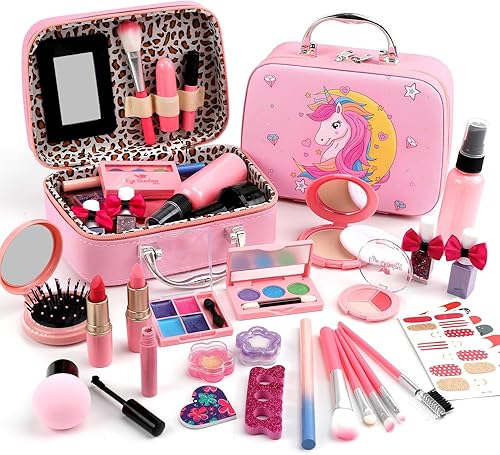 For Ideahome Juguetes de maquillaje lavables para niñas, juego de maquillaje real, kit de maquillaje para niñas pequeñas, princesa, regalo de