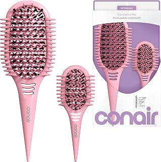 Conair Curl Define Detangler Brush Set, Large & Mini for Tight Curls, Pink