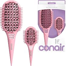 Conair Curl Define Detangler Brush Set, Large & Mini for Tight Curls, Pink
