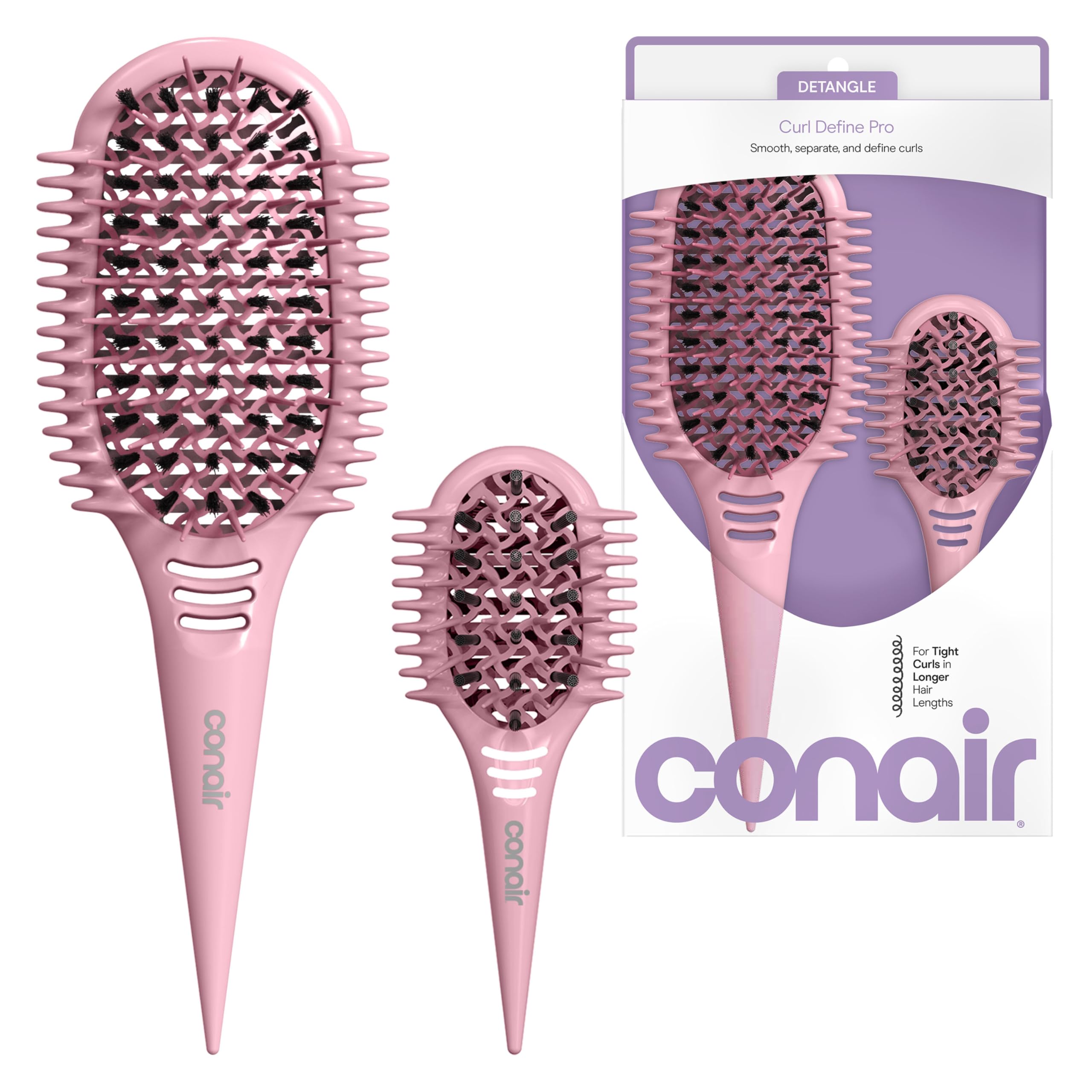 Photo 1 of Conair Curl Define Detangler Brush Set, Large & Mini, Tight Curls, Pink