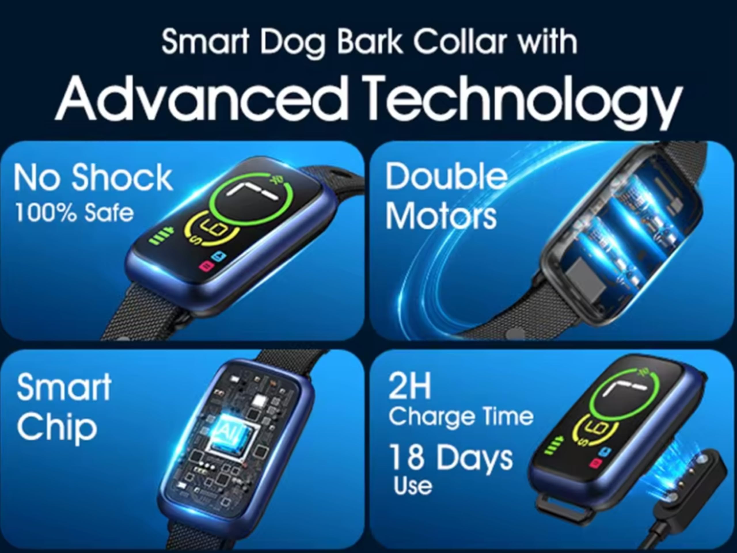 Collare Antiabbaio per Cani, Collare Intelligente con 7 Livelli di Sensibilità, Vibrazione e Suono, Adatto a Cani di Piccola, Media e Grande Taglia.